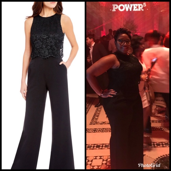 Tahari ASL Women's Lace-Popover Crepe Jumpsuit - Picture 3 of 3